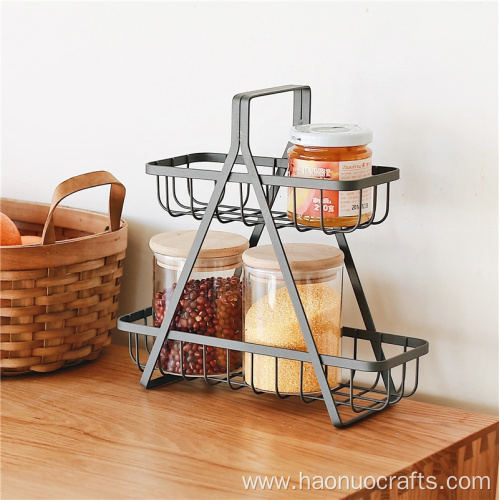 iron basket desktop double storage basket rack